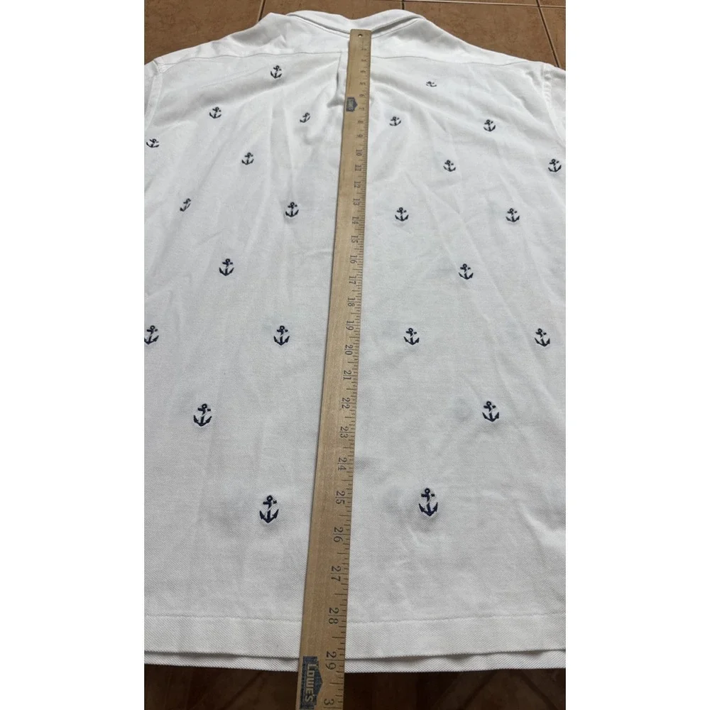 Ralph Lauren Shirt Men Sz XL White Knit Oxford Golf Collar Anchor Nautical Polo‎